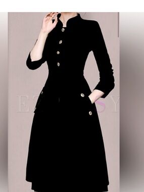 Ezpopsy Black Velvet Fit & Flare Medium Dress with Gold Accent Buttons